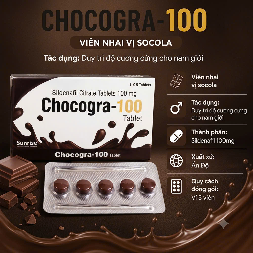 Socola Cương Dương Chocogra 100mg Sunrise  Bí Quyết Giúp Nam Giới Sung Mãn