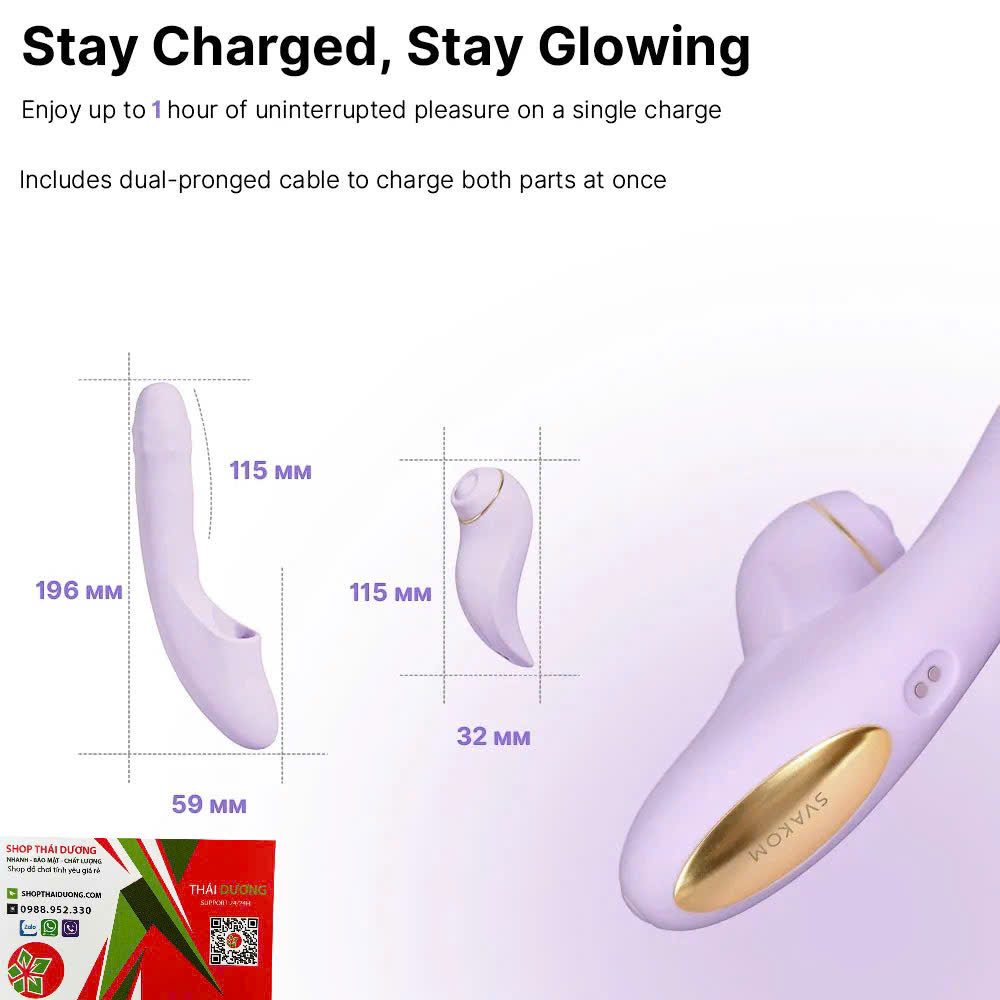 Dương Vật Giả Svakom DuoGlow 5in1  Massage Điểm G & Âm Vật Điều Khiển App Thông Minh