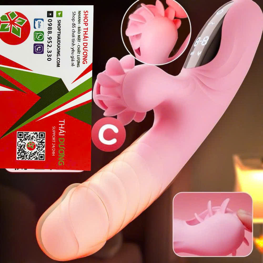 Dương Vật Giả Rung thụt  9 Chế Độ Màn Hình Cảm Ứng - Kết Hợp Xoay Liếm Toả Nhiệt Đa Năng