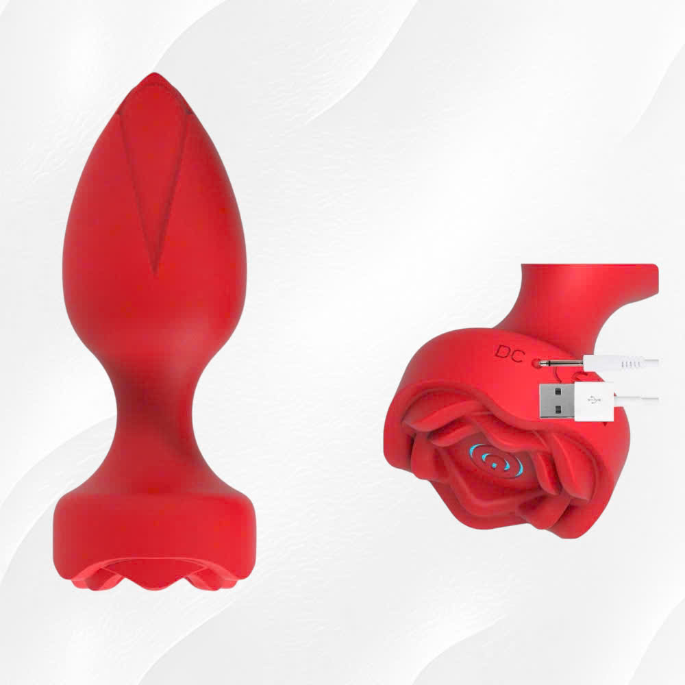 Phích Cắm Hậu Môn Hoa Hồng Silicon 10 Chế Độ Rung  Điều Khiển Từ Xa