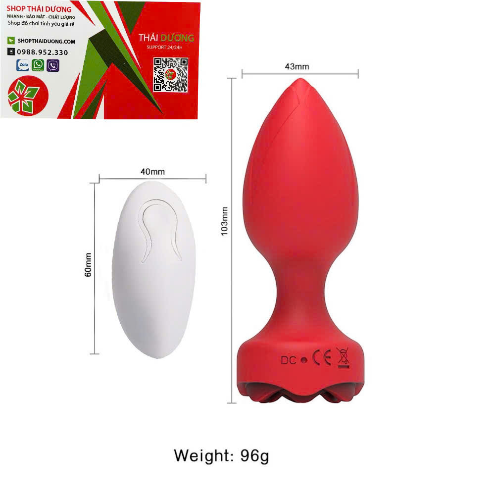 Phích Cắm Hậu Môn Hoa Hồng Silicon 10 Chế Độ Rung  Điều Khiển Từ Xa