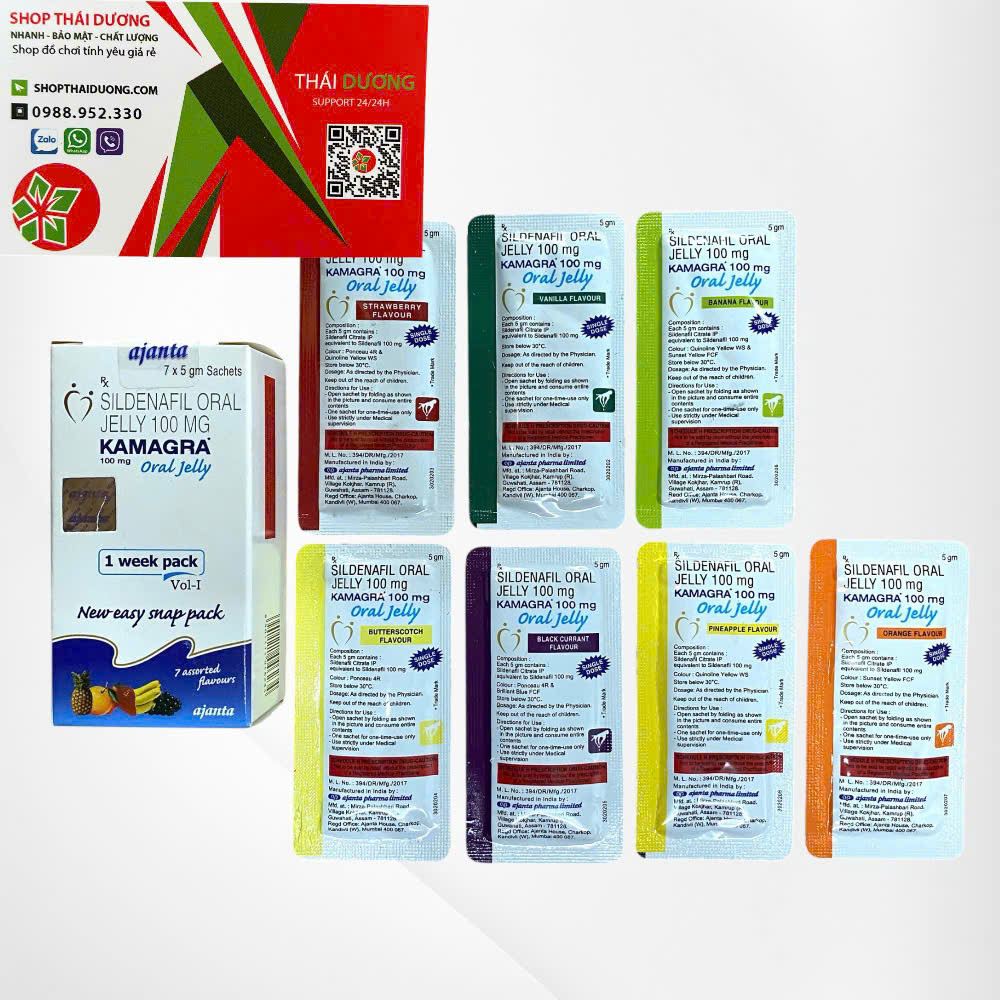Thuốc Tăng Sinh Lý Nam Kamagra 100mg Dạng Thạch Trái Cây mĩ 7 vị - Hàng ấn Độ