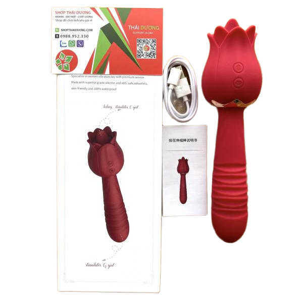 Sextoy Dương Vật Giả Rung Thụt - Kết Hợp 1 Đầu Lưỡi Liếm Hoa Hồng Cực Mạnh Cho Nữ Tự