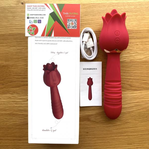 Sextoy Dương Vật Giả Rung Thụt - Kết Hợp 1 Đầu Lưỡi Liếm Hoa Hồng Cực Mạnh Cho Nữ Tự Sướng