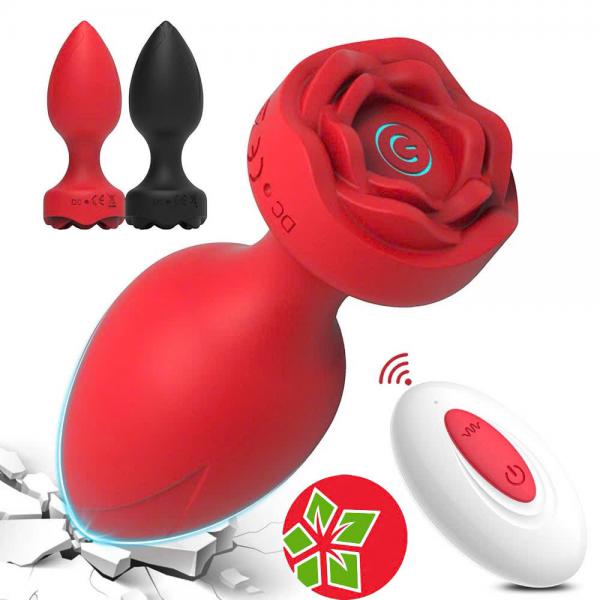 Phích Cắm Hậu Môn Hoa Hồng Silicon 10 Chế Độ Rung  Điều Khiển Từ Xa 