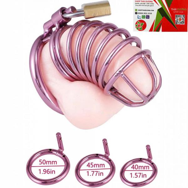 Lồng Khóa Dương Vật Thép Không Gỉ Màu Hồng
